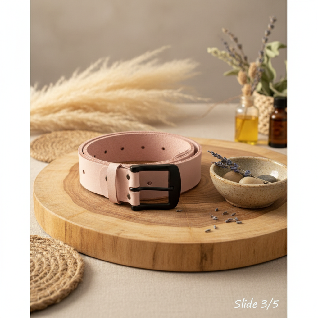 A belt made from leather with vegetable tanning processing, suitable for both men and women.