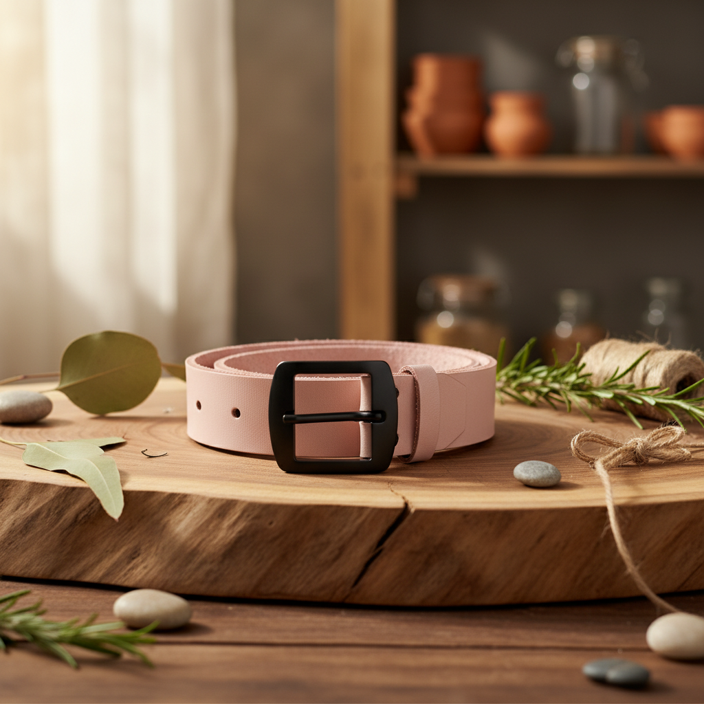 A belt made from leather with vegetable tanning processing, suitable for both men and women.